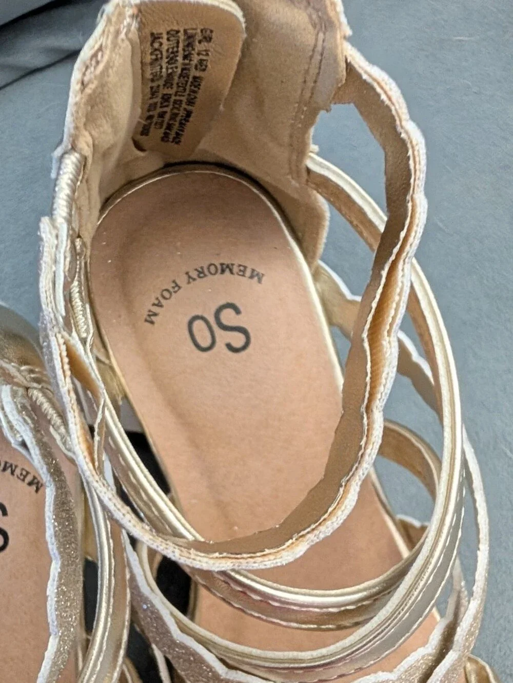 So Girl's size 12 cute gold wedge sandals